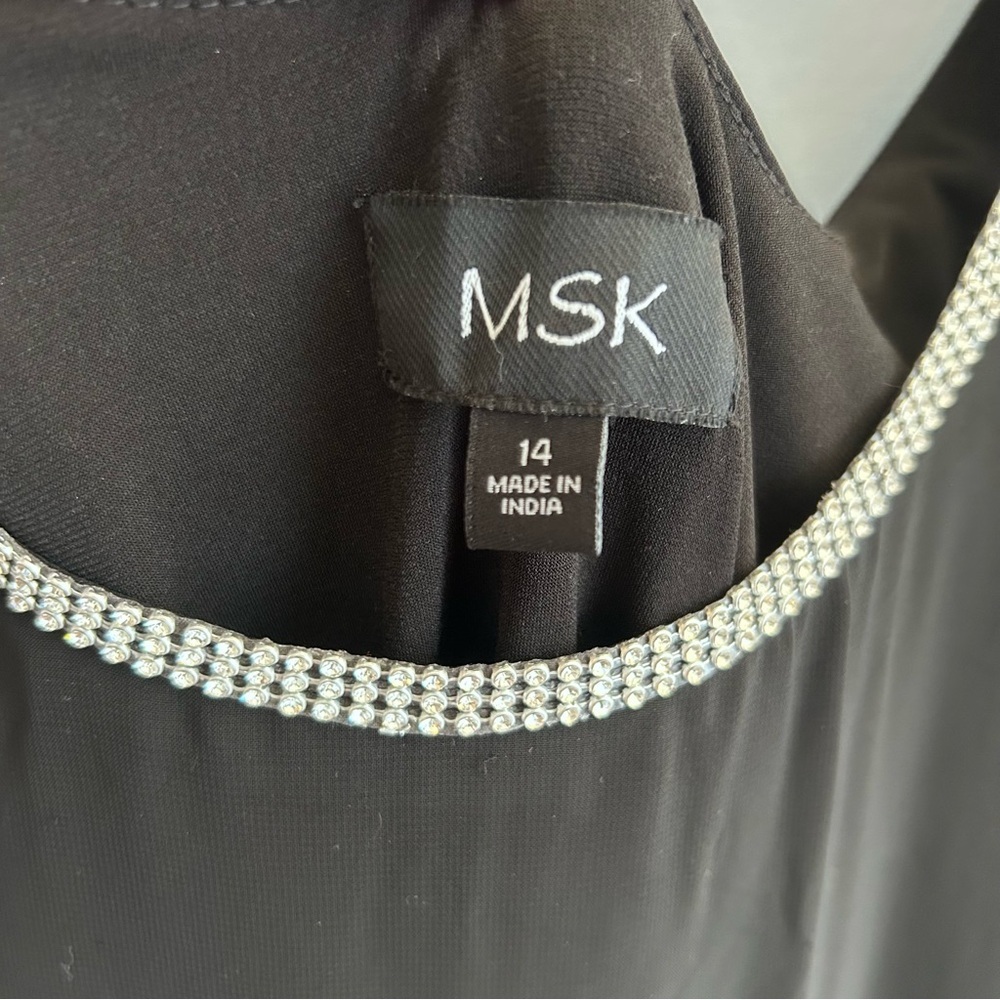 MSK Black Sleeveless Dress with Silver Rhinestone Accents Size 14 - Picture 4 of 7